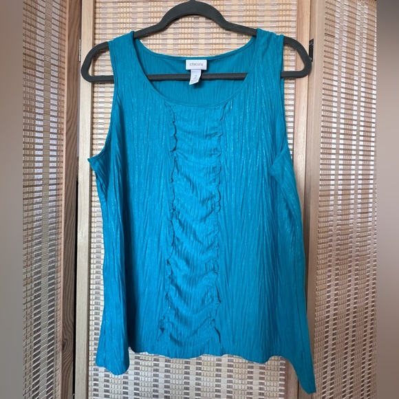 Turquoise Textured Ruffle-Front Sleeveless Tank Top - Picture 1 of 9